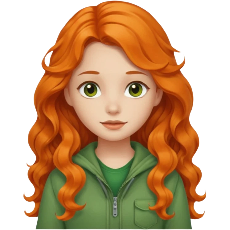 orange wavy long hair girl with wearing green cottage core clothes emoji