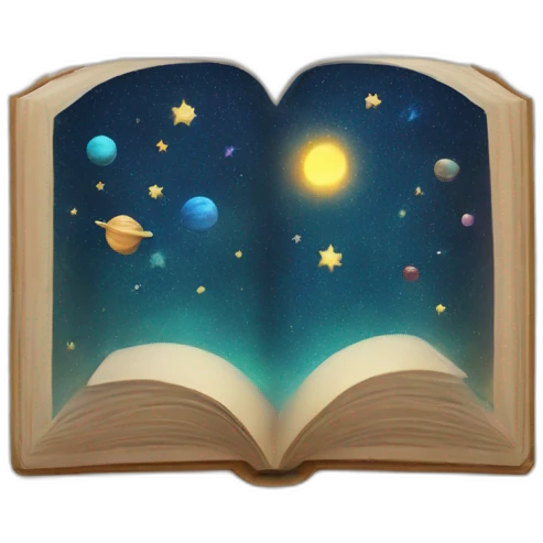 Open book about stars and planet emoji