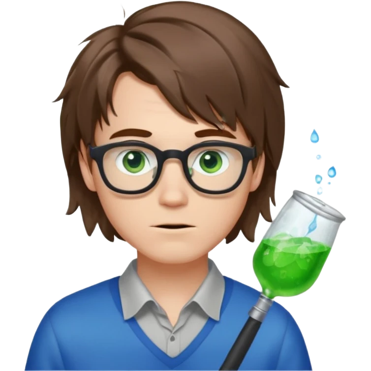 nerdy white boy with blue eyes and messy long bob cut brown hair that has green stench  emoji