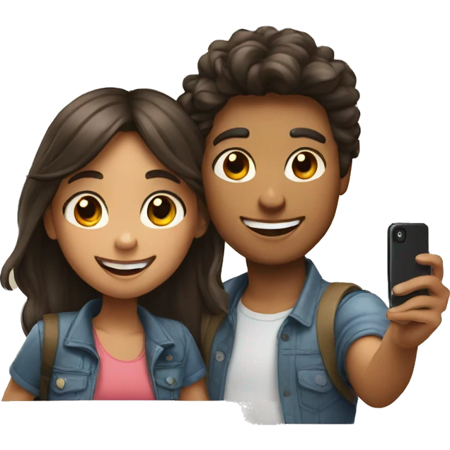 A girl and a boy taking selfie emoji