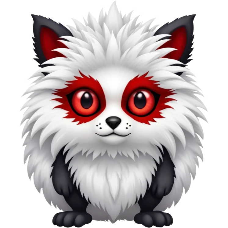 a fuzzy white with black belly and red eyes exotic edgy vernid-fionbri-creature full body emoji