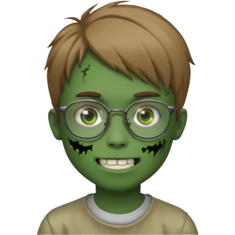 boy zombie with light brown emo hair and green skin and glasses and corner smile emoji