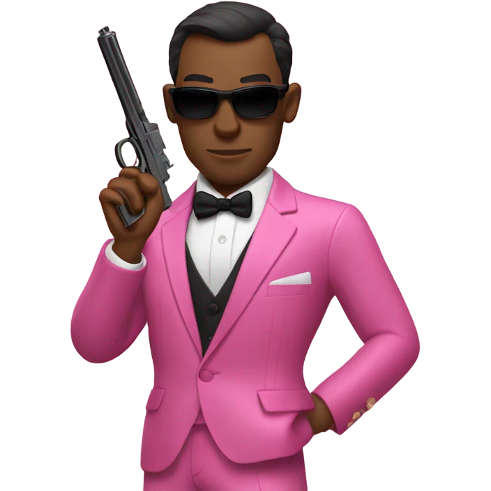 james bond in pink clothes with a gun emoji