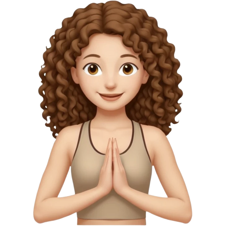 girl long brown hair curly yoga wearing beige emoji