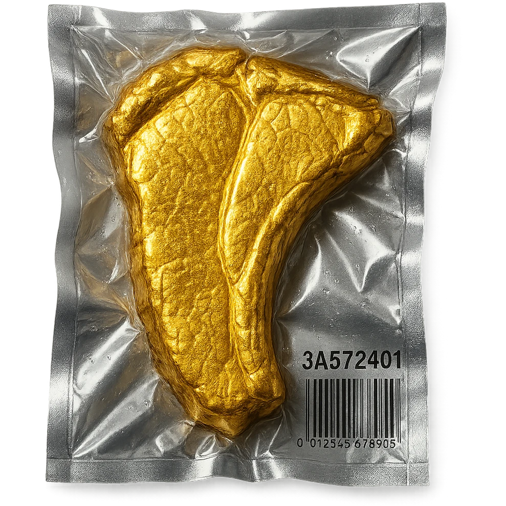 golden steak, extra shiny and puffy emoji