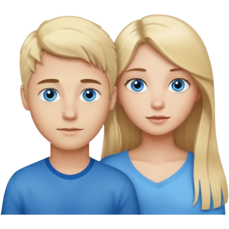Couple blond boy bleu eyes and his girlfriend long brunette hair and blue eyes  emoji