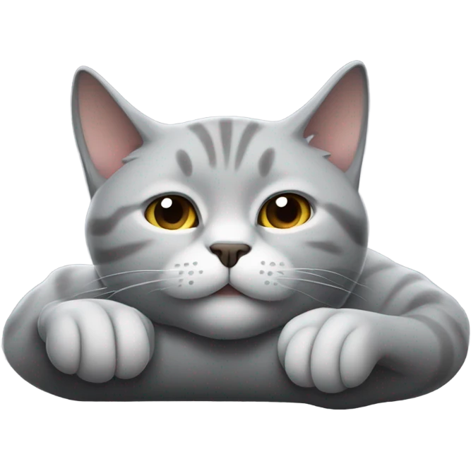 A gray British cat sleeps on its back emoji