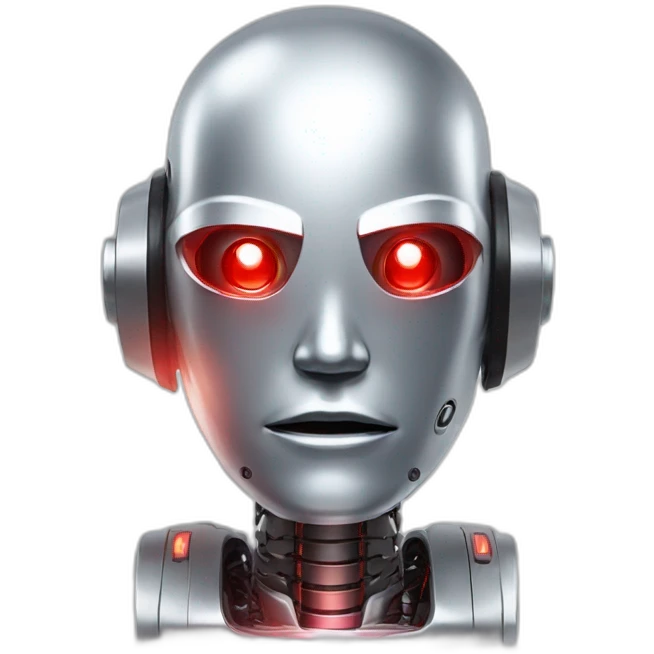 A silver robot human head with red laser beam shooting out of its eyes  emoji