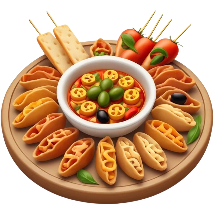 Cinematic Realistic Tapas Dish Emoji, depicted as an assortment of small, flavorful Spanish appetizers rendered with vibrant detail and warm, inviting lighting. emoji