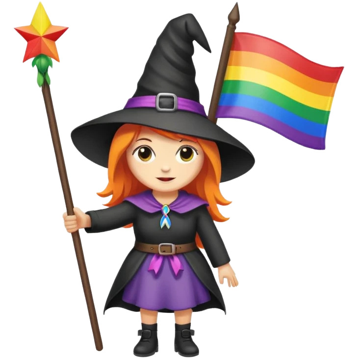 Witch holding a rainbow flag emoji