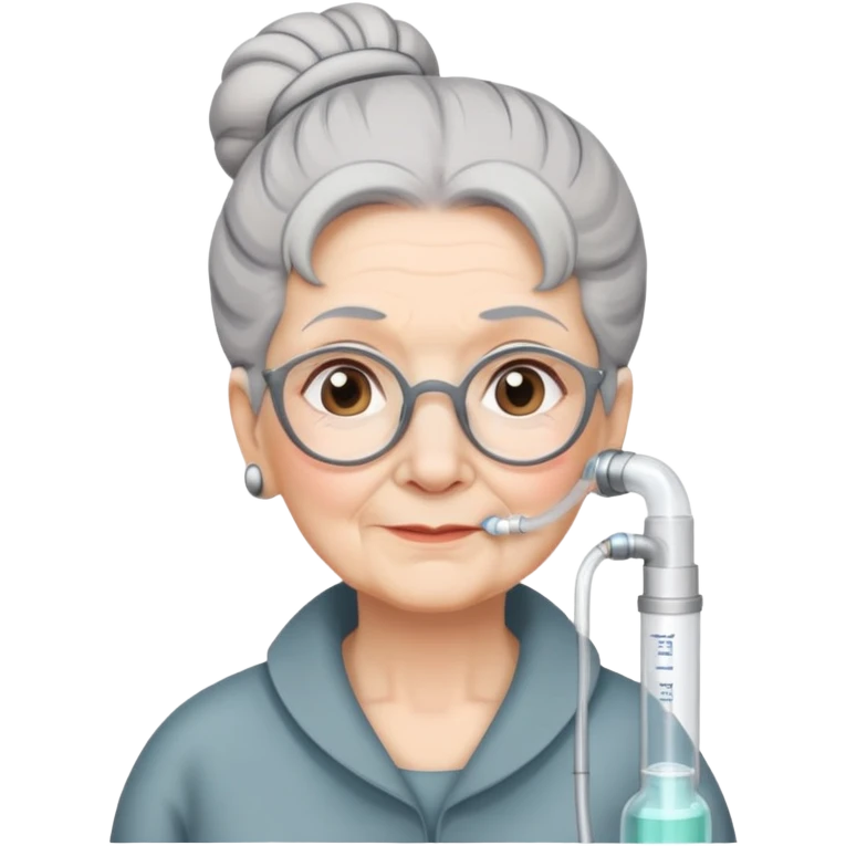 Old lady with an oxygen tube wearing a bun emoji