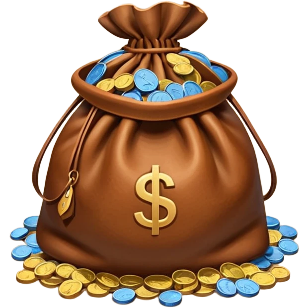 brown money bag of blue coins emoji