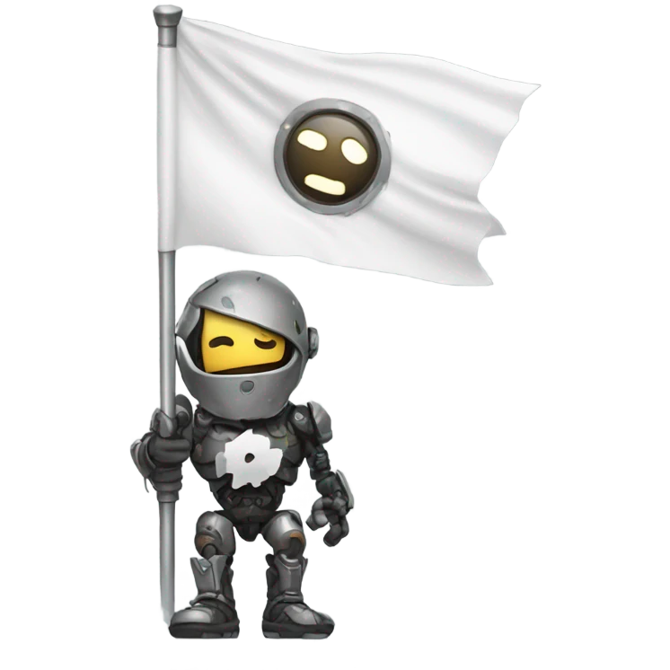 Damaged cyborg with white flag emoji
