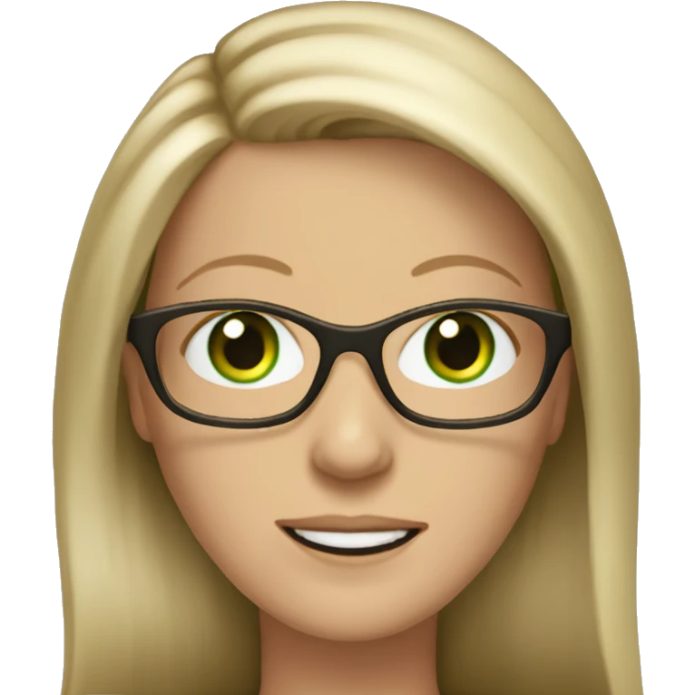 Middle aged white woman long  dark blonde hair green eyes with glasses  emoji