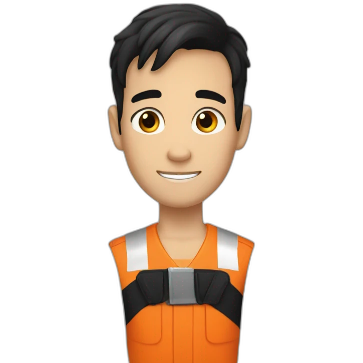 white boy with black hair in orange prisoner uniform emoji