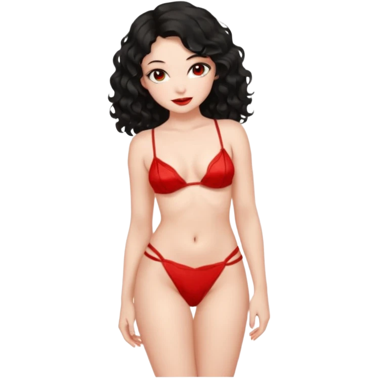 Naked girl, bare chest, bare hips, shy, black wavy hair, naked, no cloths, red cheeks, full body naked, stripper emoji