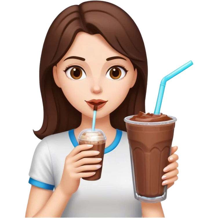 White girl brunette drinking chocolate shake healthy emoji