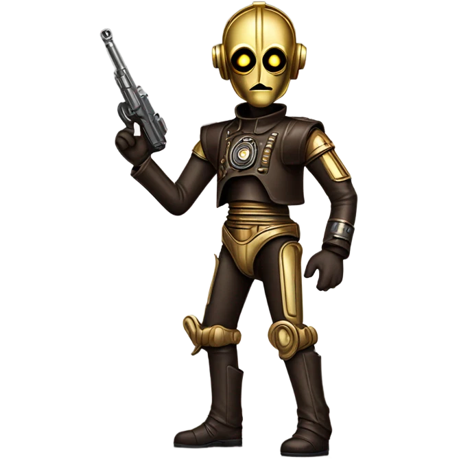rough and tough c3Po wearing Satan’s leather biker outfit with guns hat. walking emoji