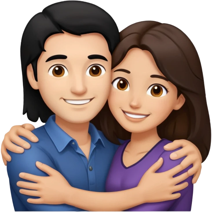 Black hair Man and brown hair woman couple smiling and hugging emoji