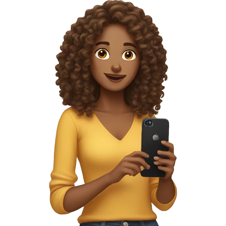 spain woman content creator with brown long curly hair with phone  emoji