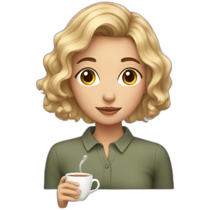 girls with wavy short hair drinking tea emoji