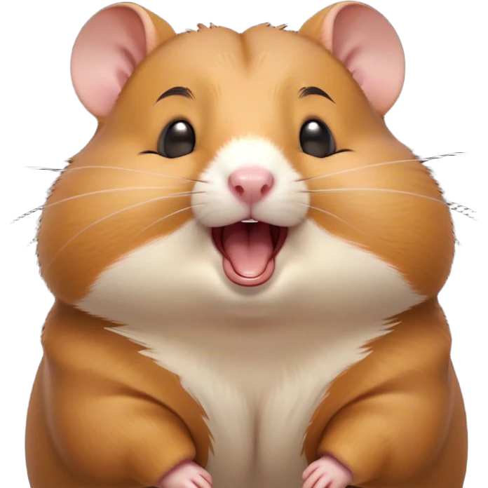 Cinematic Cute Yawning Brown Hamster Portrait Emoji, Head tilted slightly with a dramatic, wide-open yawn, showcasing a smooth, rich brown coat with tiny droopy ears, round dark eyes barely open in drowsy contentment, Simplified yet irresistibly adorable features, highly detailed, glowing with a soft, cozy glow, high shine, relaxed yet expressive, stylized with a touch of whimsy, bright and endearing, soft glowing outline, capturing the essence of a sleepy yet affectionate hamster, so drowsy it feels like it could stretch out of the screen and curl up for a nap! emoji
