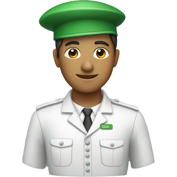 attendant wearing green emoji