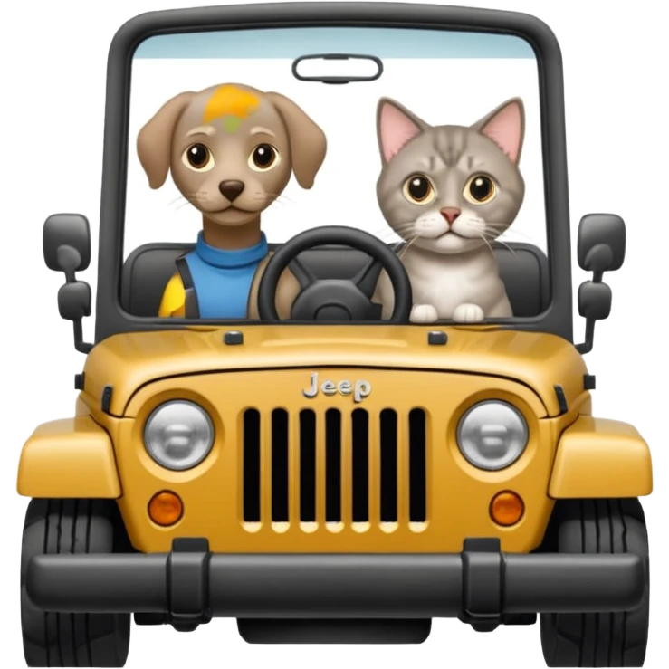 weimaraner dog and Persian can in a jeep emoji