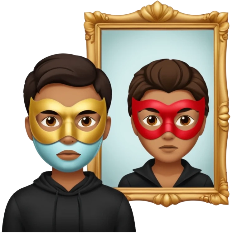 Man on mask in mirror behind woman emoji