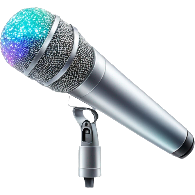 Realistic isolated gradient silver holographic microphone sparkles emoji