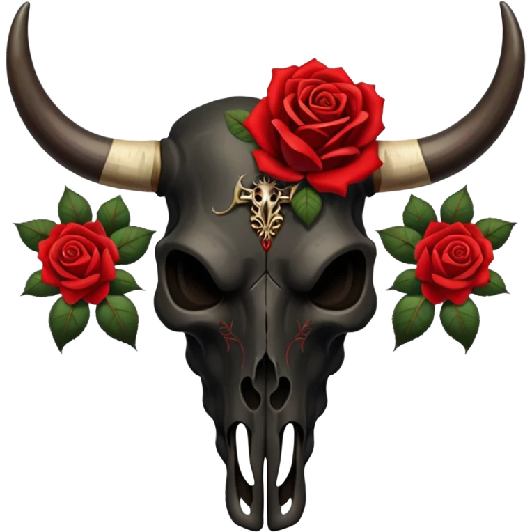 Black Bull skull with red roses  emoji