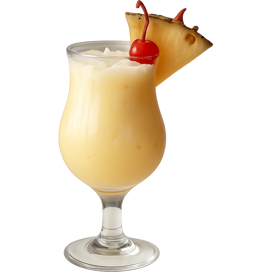 Remove the background, keep only the realistic piña colada cocktail in photorealistic style with transparent background. emoji