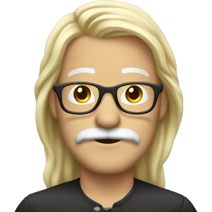 man, long blonde hair, only moustache, glasses emoji