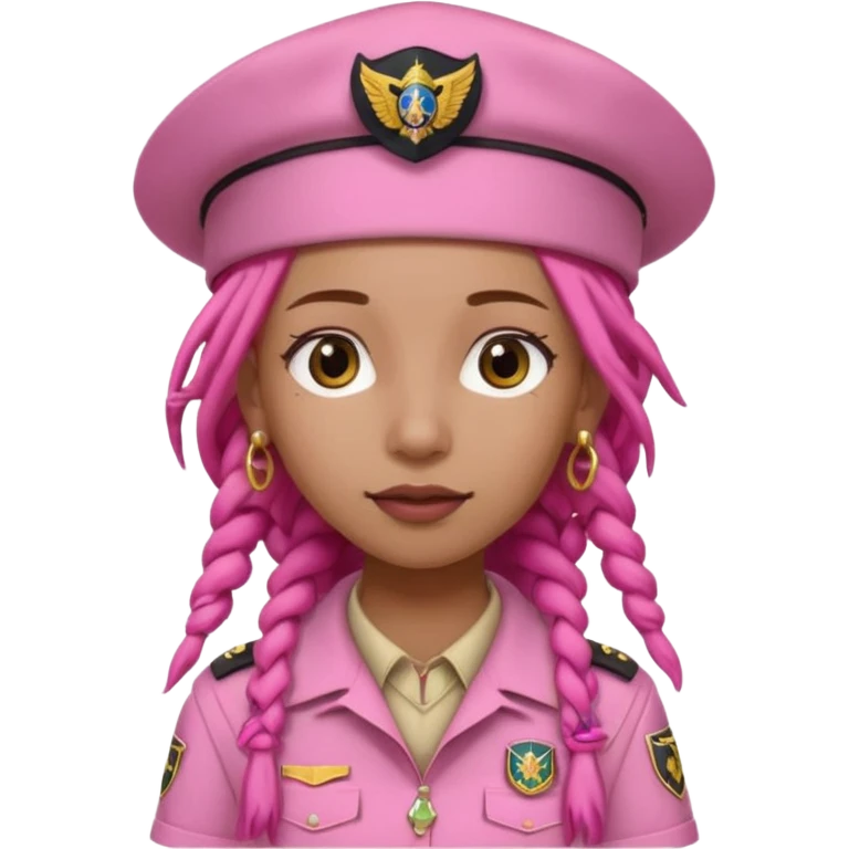 scout girl with pretty pink uniform, pink dreadlocks, and big earrings and scouts hat emoji