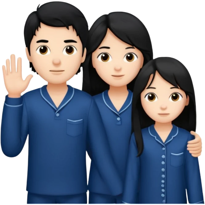 black haired boy and long haired girl in navy blue pajamas emoji