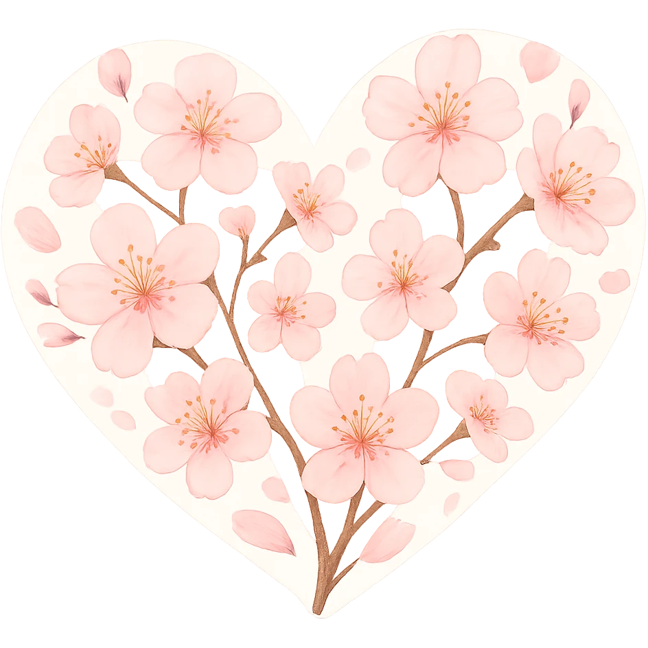 heart with a spring cherry blossom festival theme, clean digital illustration emoji