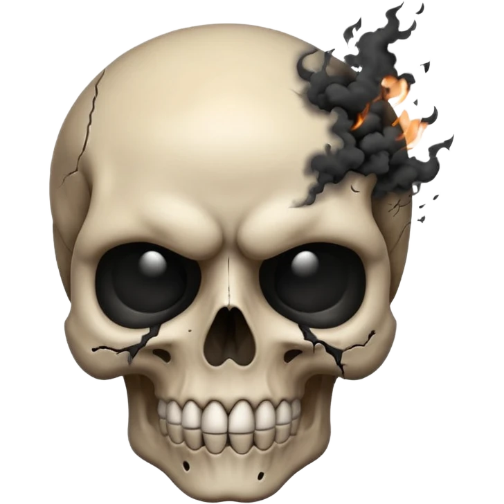 iOS style emoji, dark fantasy skull, cracks, black smoke from eyes, soft light, stylized emoji