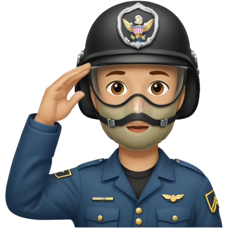 Soldier saluting with helmet + mouth mask emoji