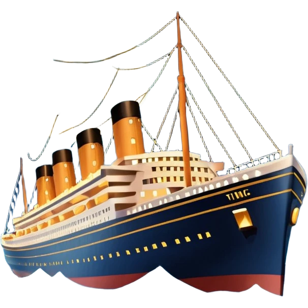 Draw the Titanic ship sailing at night with glowing lights & calm ocean waves. emoji