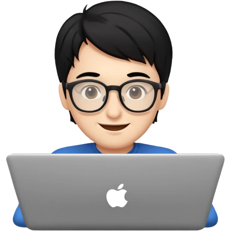 make an emoji of a happy malenerd  black hair developer behind laptop emoji