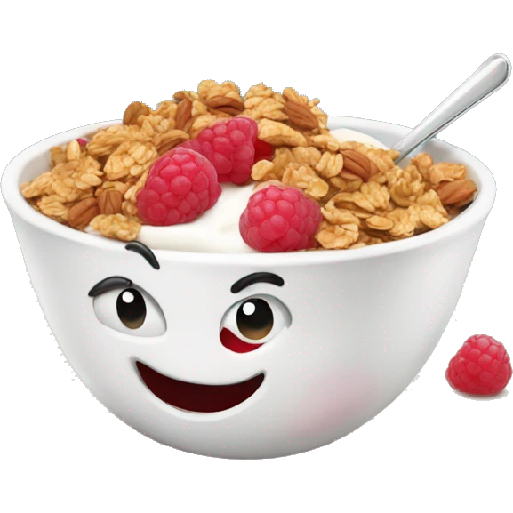 Cartoony Yogurt bowl with raspberries and granola emoji