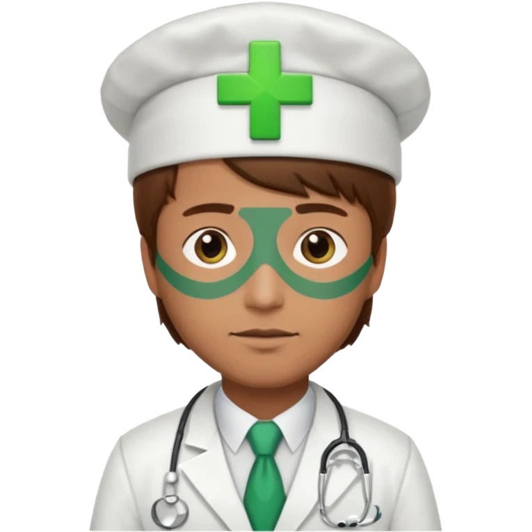 a doctor in white suit with a doctor hat with green cross brown hair man emoji