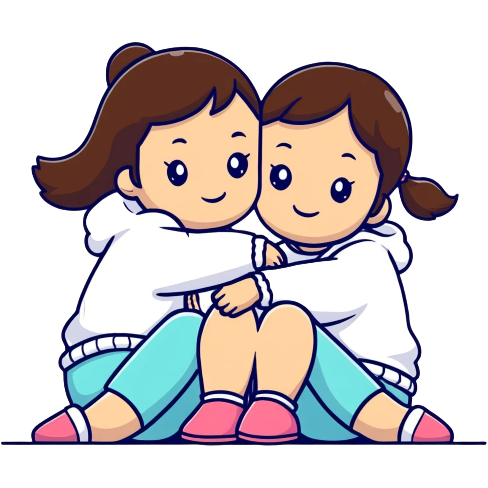 two girls sitting back to back with their cheeks touching emoji