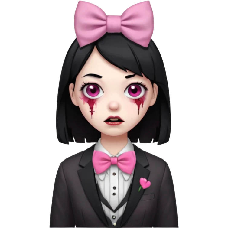 zombie girl,black hair with pink bow tie emoji