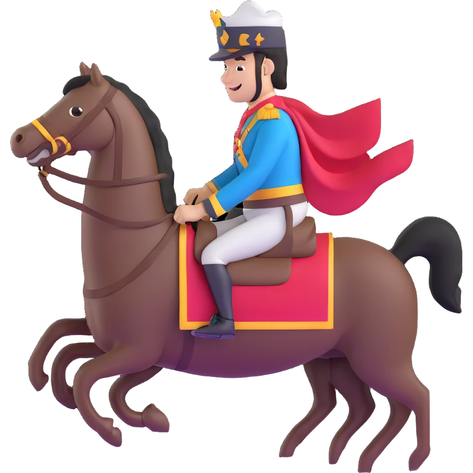 Polk riding a dark horse, smiling, campaign sash emoji