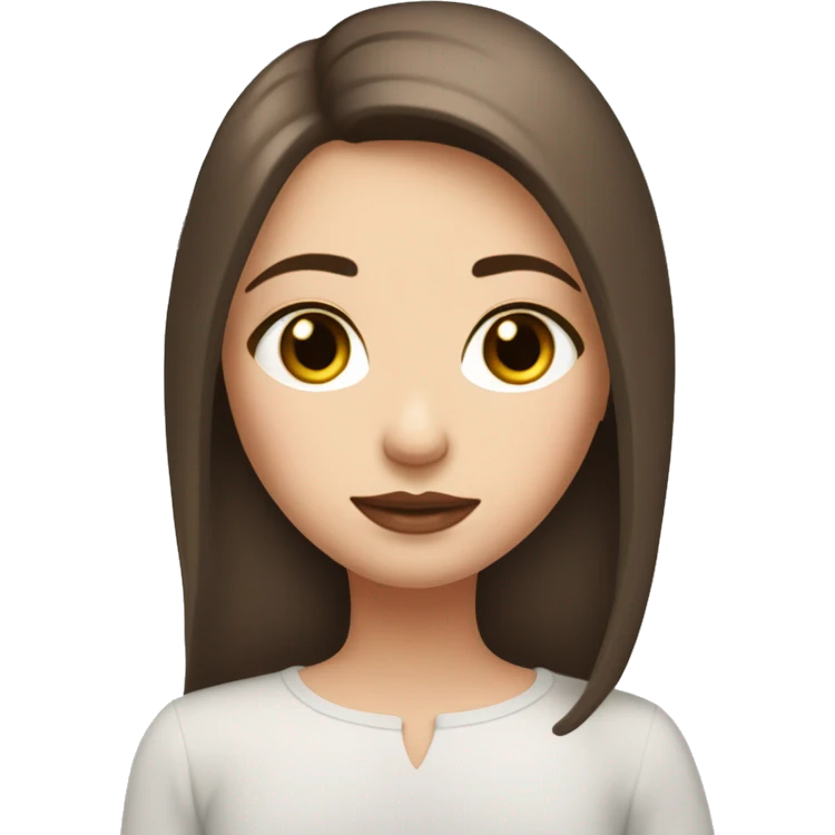 a white girl with dark brown milking brown straight hair middle part that’s short and ends the length on her shoulders with brown eyes and long eyelashes with lots of mascara on them and lipgloss on the lips plesse emoji