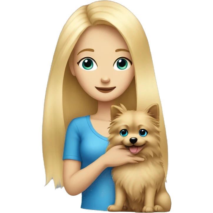 Blonde girl blue eyes holding spitz  emoji