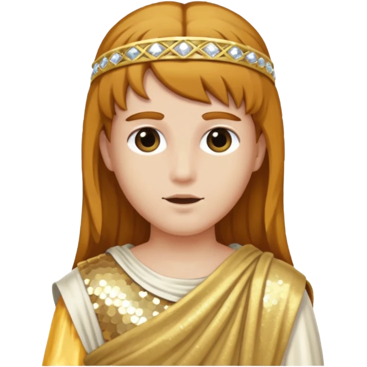 Mercury from Roman Deities with long golden brown hair, ivory sequin toga emoji