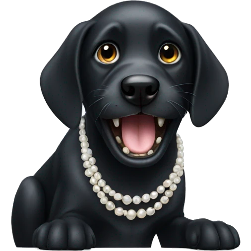 black dog biting a pearl emoji