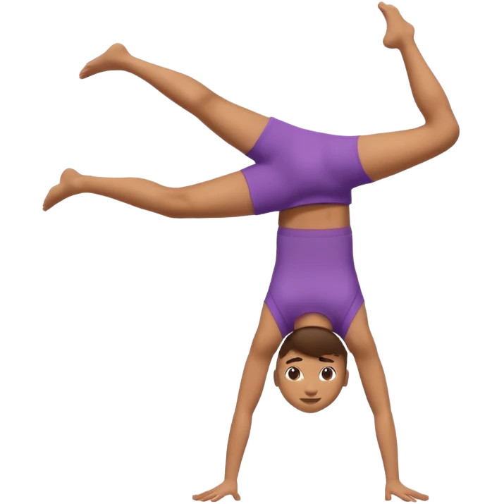 3D emoji style person doing cartwheel/flip pose, centered, soft shadow, white background. emoji